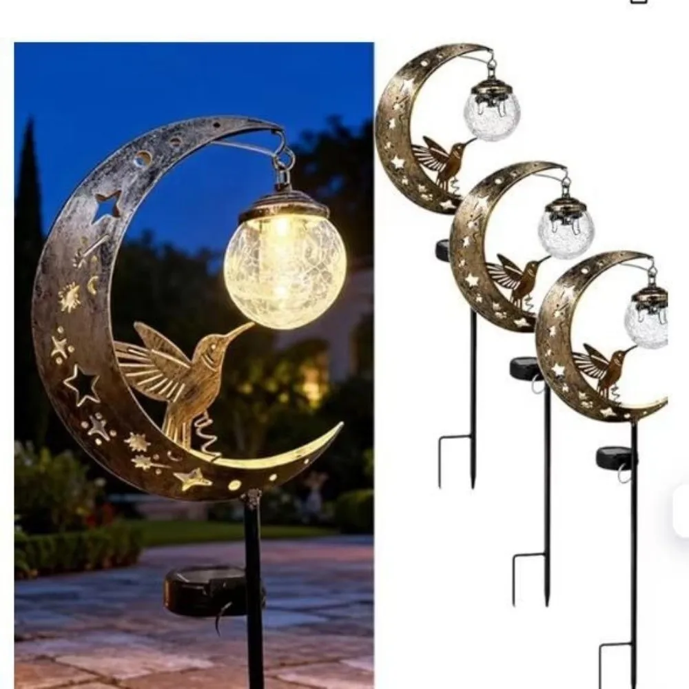 Waterproof Solar Garden Stake Light Floor Insertion Solar Powered Hummingbird Moon Light Half-Moon Design Creative Lawn Lamp