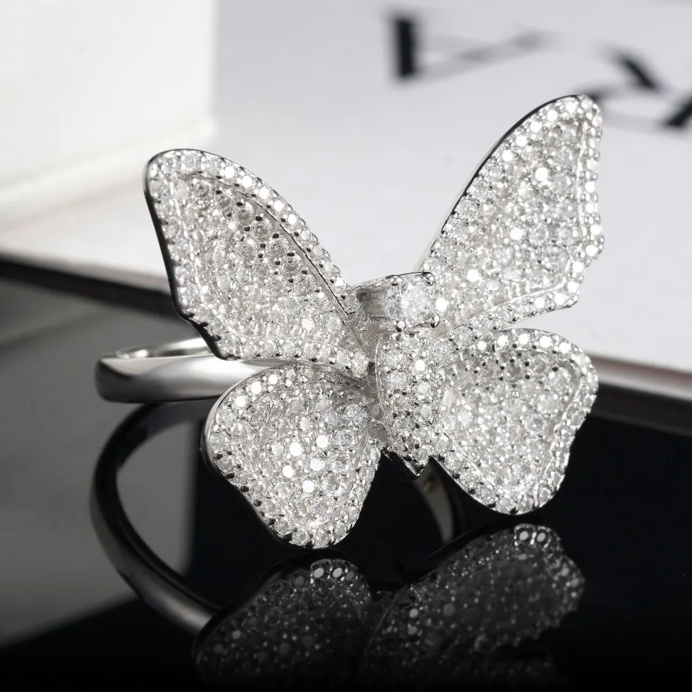 925 Silber Iced Out D-Farbe Moissanit Schmetterlingsring für Damen und Herren – Hip-Hop Rock Diamant Partyringe, testet positiv, Geschenk mit GRA-Zertifikat – Detail 2