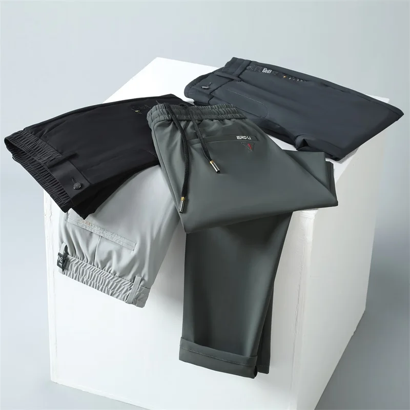 Men's Thin Ice Silk Pants Casual Business Simple Solid Color Men's Straight Pants Casual Outdoor Loose Breathable Pants