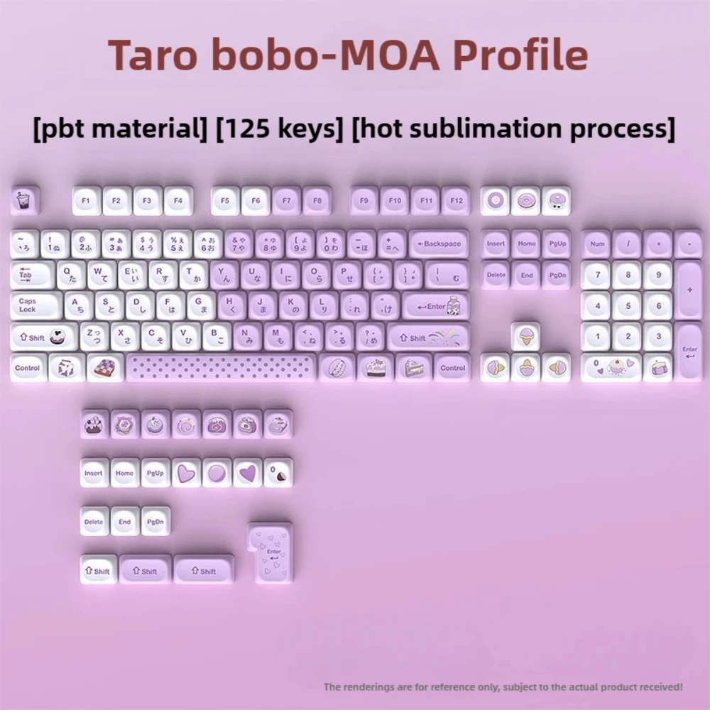 

Фиолетовый Taro Bobo MOA Profile PBT Material Dye Sublimation Keycaps Set для механической клавиатуры 61/68/75/87/96/104/108 Cherry MX