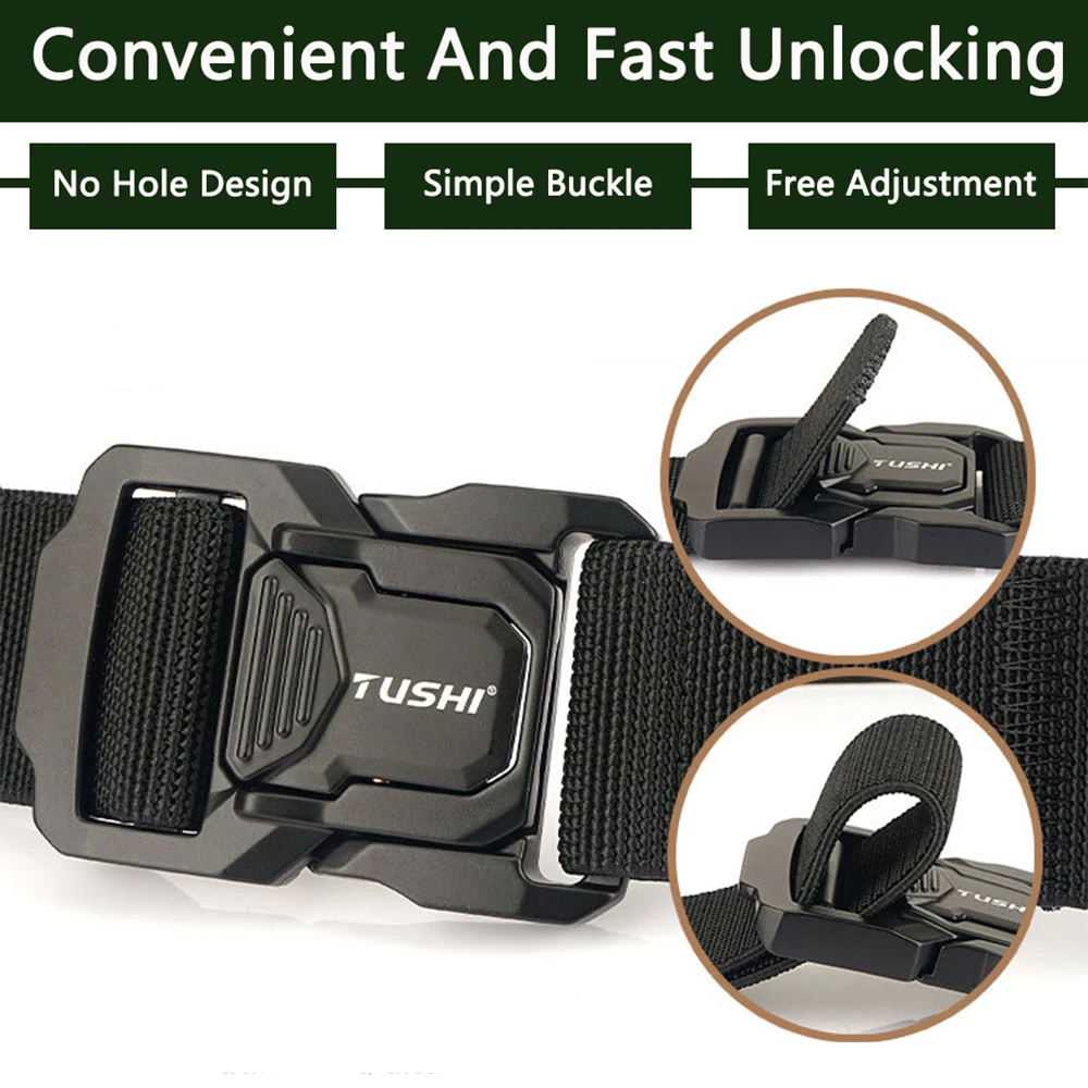 TUSHI Metal Quick Release Pluggable Buckle Belt For Men Durable Elastic Tactical Belts Cowboy Outdoor Stretch Work Belt Hiking