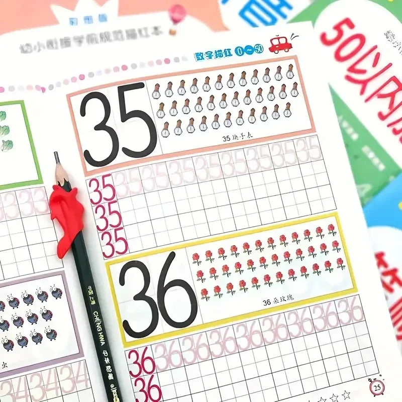 Zeszyt do nauki pisania alfabetu i cyfr, książki edukacyjne, zeszyt do kaligrafii i nauki pisania dla dzieci.