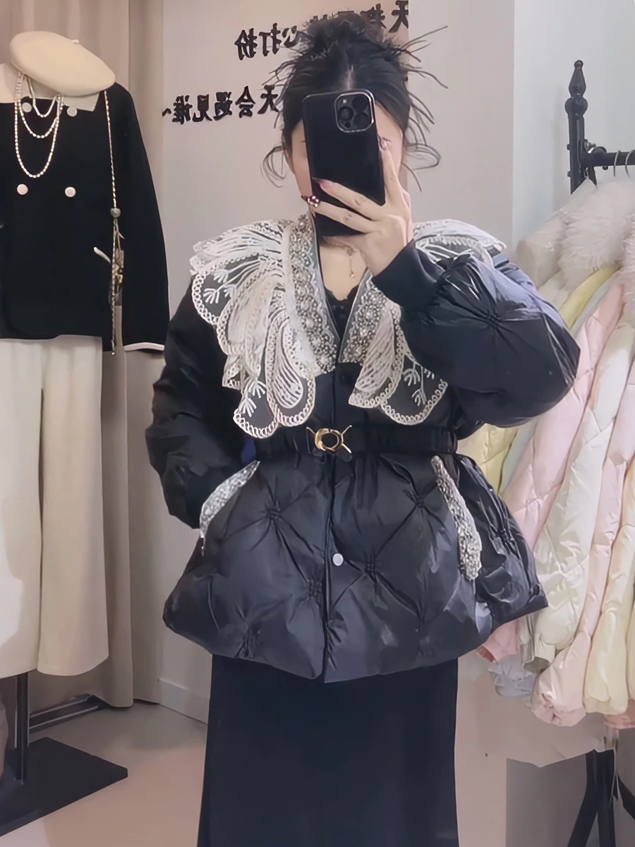 

Cact Women's down Jaet 2024 Winter New Sle European Goods High-End Sensation Waist-Cinching Slimming White Du down Coat