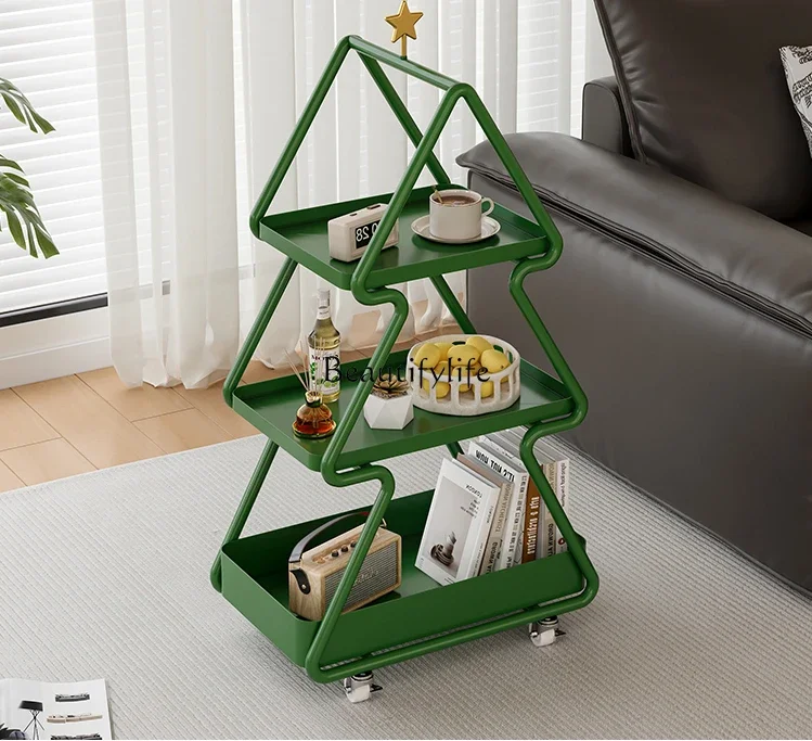 1*Small Table Creative Coffee Table Movable Living Room Side Cabinet with Wheels Trolley Rack