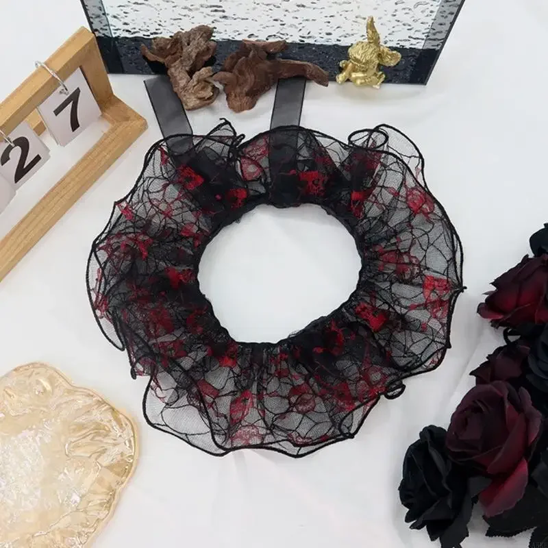 سوار معصم كلاسيكي ذو طبقات سوداء من الدانتيل وياقة قابلة للفصل وإكسسوار للرقبة الناعمة للمكتب أو التاريخ