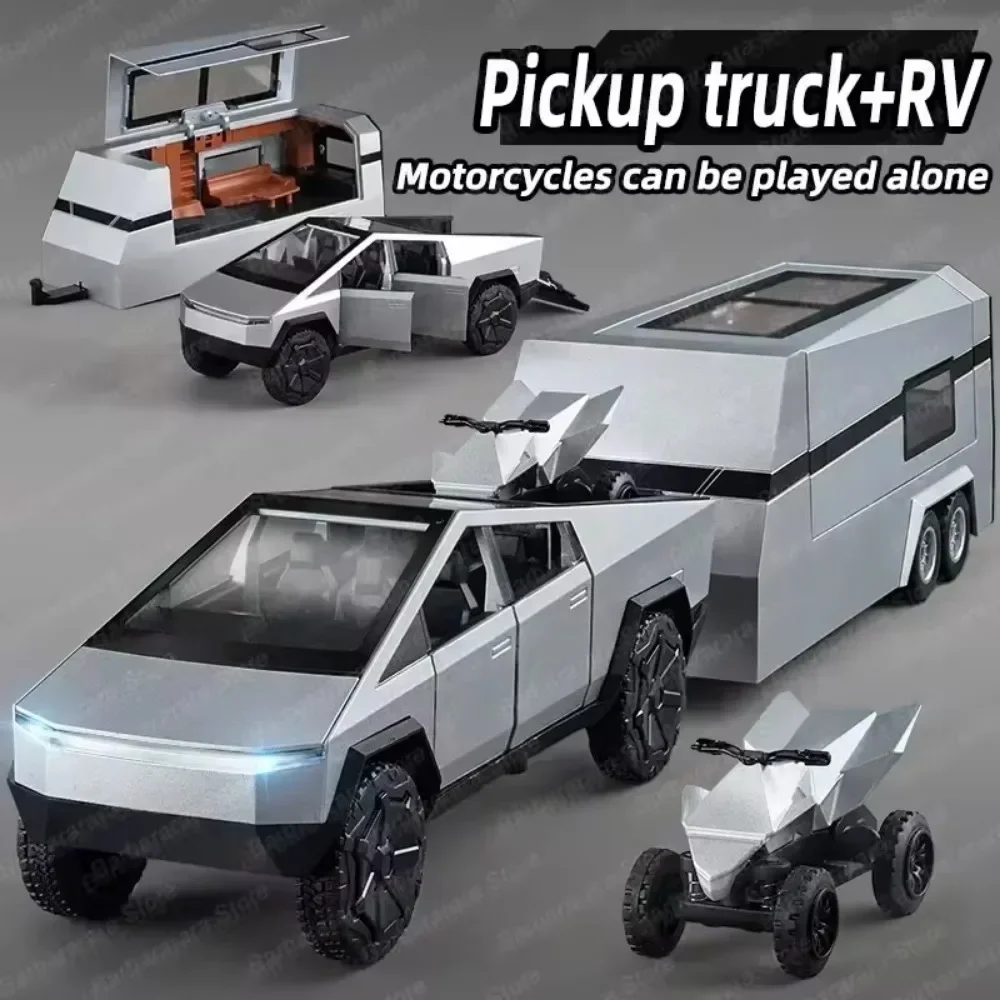 New Popular Truck RV SUV Model Simulated Alloy Pickup Cast Metal 1/32 Toy Car Soft Sound Kids Car Toy Boy Fun Gift