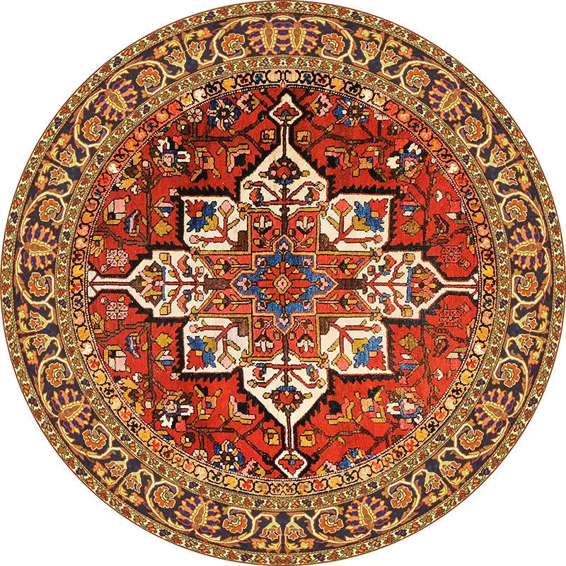 Vintage Mandala Round Boho Area Rug Non‑Slip Soft Circular Carpet for Living Room Bedroom Apartment Home Decor Machine Washable