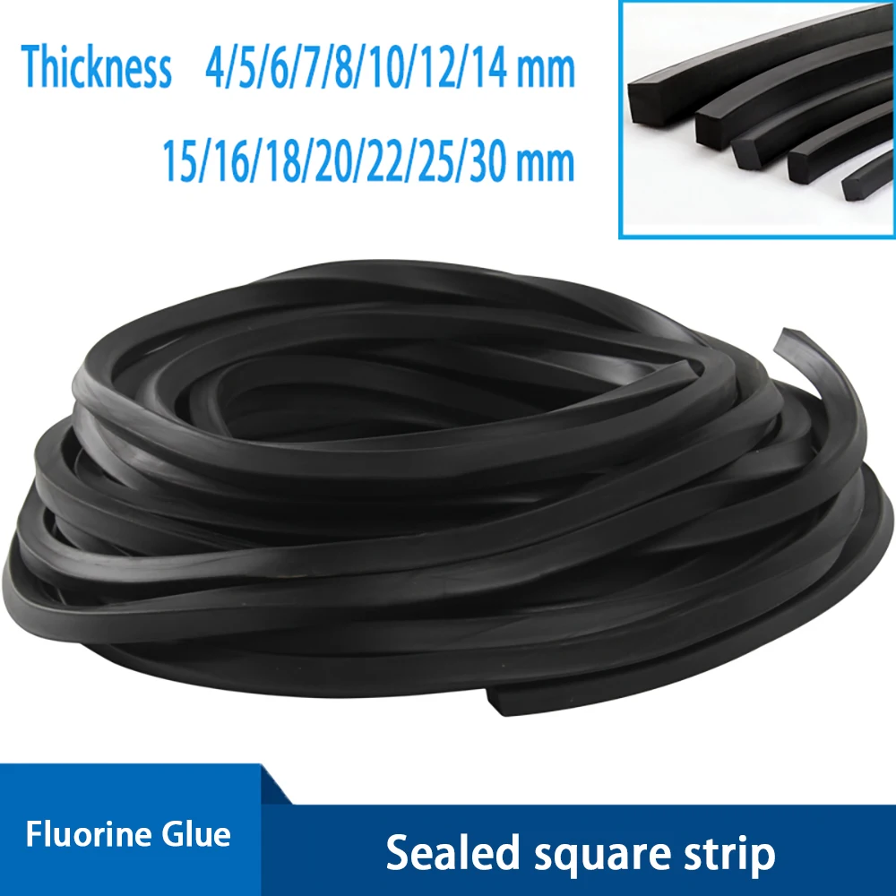 

1M Solid Black Fluororubber Rubber Strip O Ring Cord FKM Rubber Seal Strip Thickness/ Width 4mm-30mm FKM Sealing Square Strip
