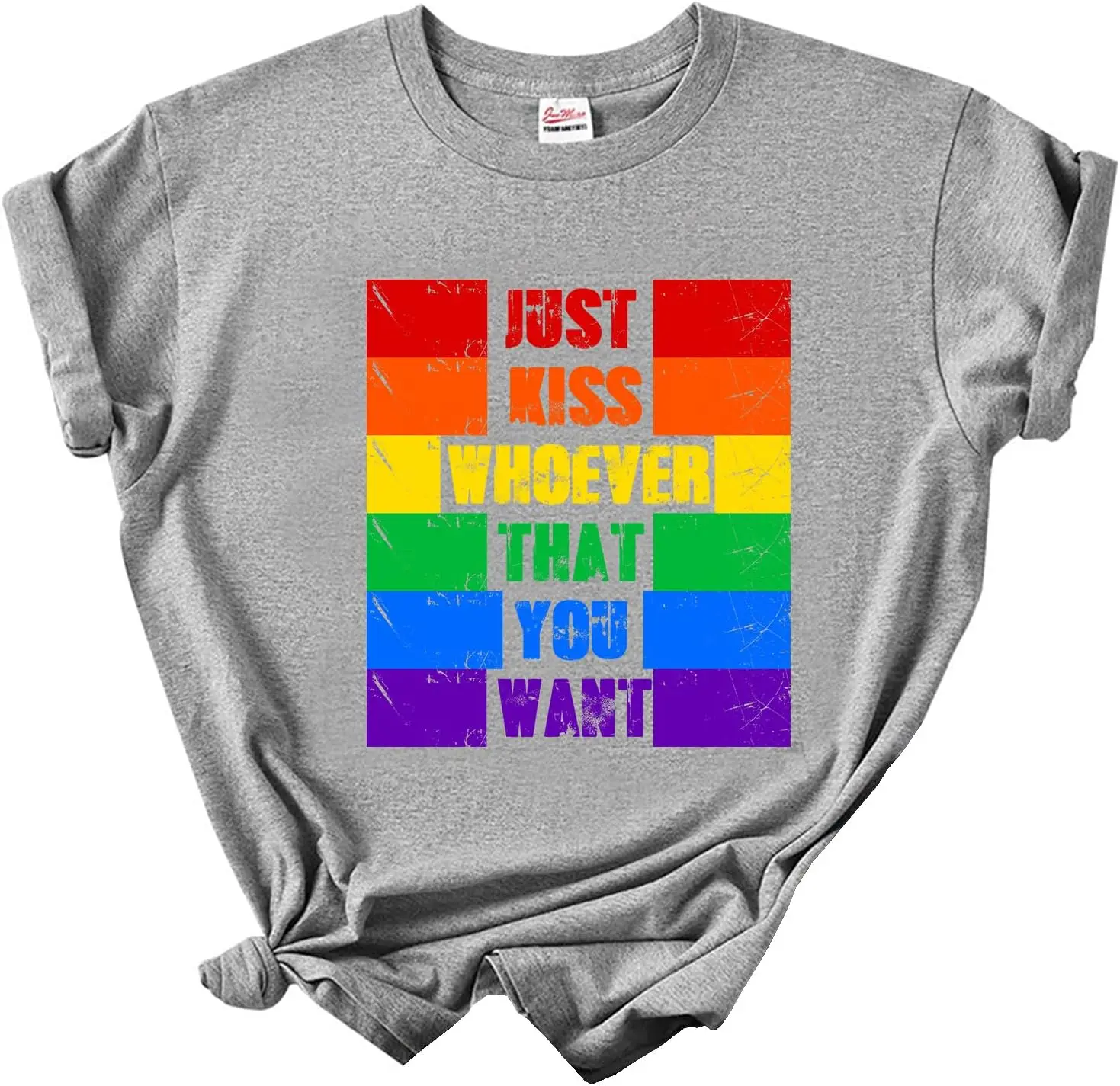 Just Kiss Whoever That You Want Shirt LGBT Flag Shirt Pride Month Rainbow T-Shirt New Fashion Top Tees