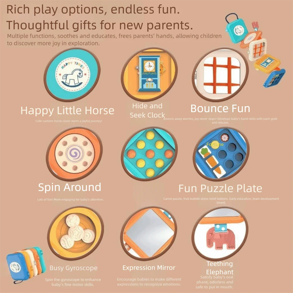 접이식 바쁜 큐브 장난감, 거울 퍼즐, 다기능 쌓기 장난감, 다면체 조기 교육 감각 보드