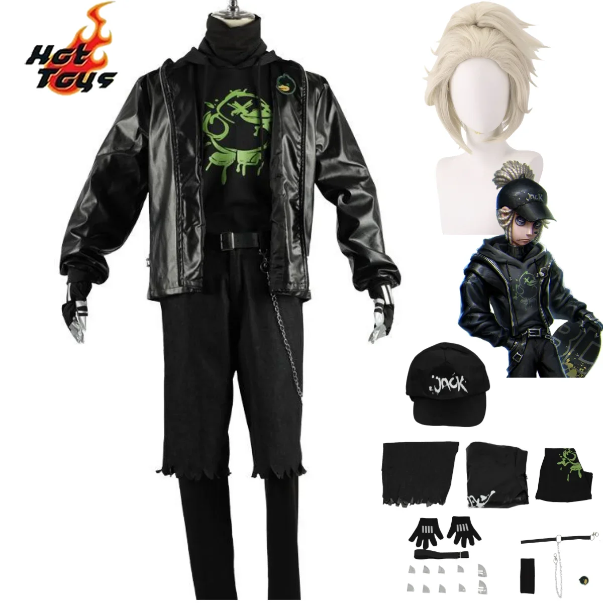 Anime Game Identity ⅤNaib Subedar Mercenary Cosplay Costume B.Duck Black Sports Hoodie Daily Wear Uniforms Wig Man Party Suit