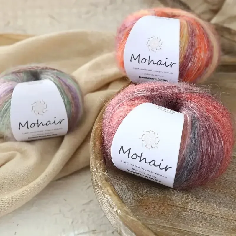 5pcs Gradient Colorful Mohair, Small Mohair Dyed with Colorful Yarn, Hand Woven Yarn Ball Down Sweater Scarf