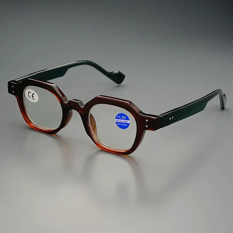 Neue modische polygonale Lesebrille, Retro-Rahmen, blau blockierend, winddicht, leicht, Outdoor-Brille für Damen und Herren – Detail 10