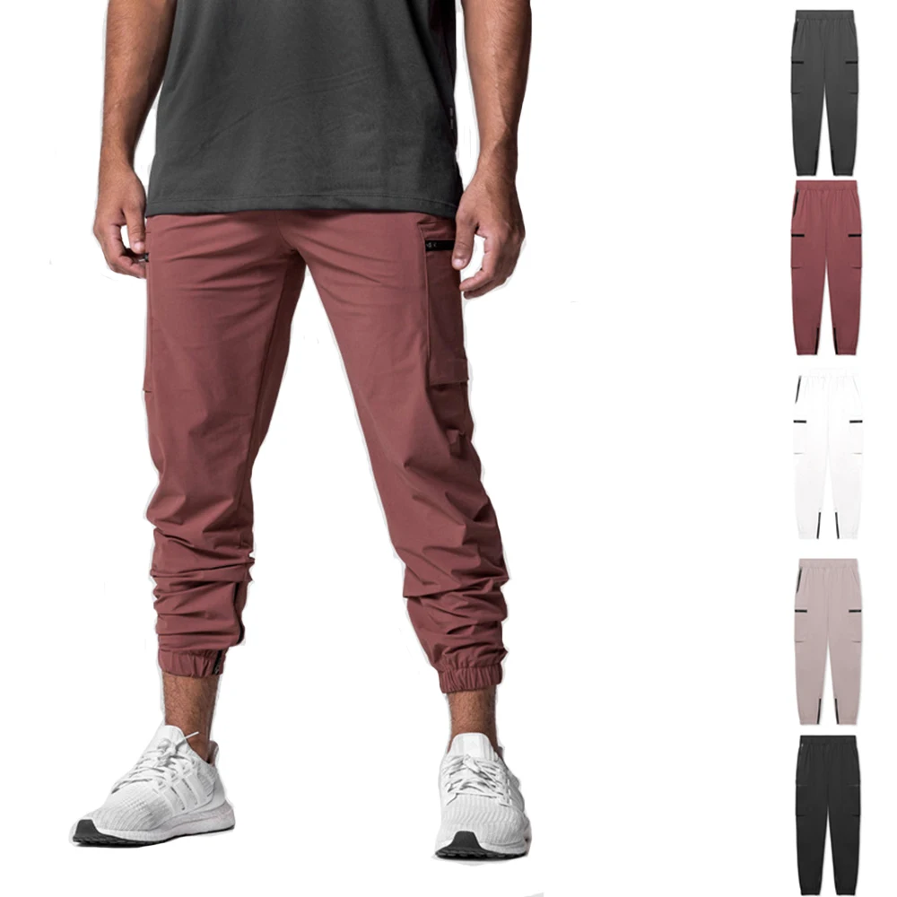 

Mens Nylon Sport Trousers GYM Breathable Cargo Pants Joggers Training Workout Fitness Male Running Athletic Pants Zipper Pockets