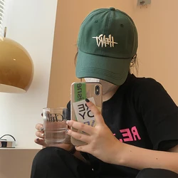 Green Baseball Cap for Women Summer Soft Top Embroidery Big Head  Peaked Cap Niche Ins Fashion Brand Face-Showing Small Hat Men