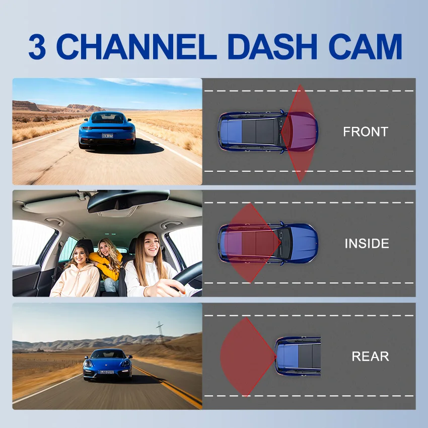 4inch Dash Cam 1080P Driving Recorder HD 1080P Front Inside Rear View Infrared Night Vision Car Charge Reversing Camera