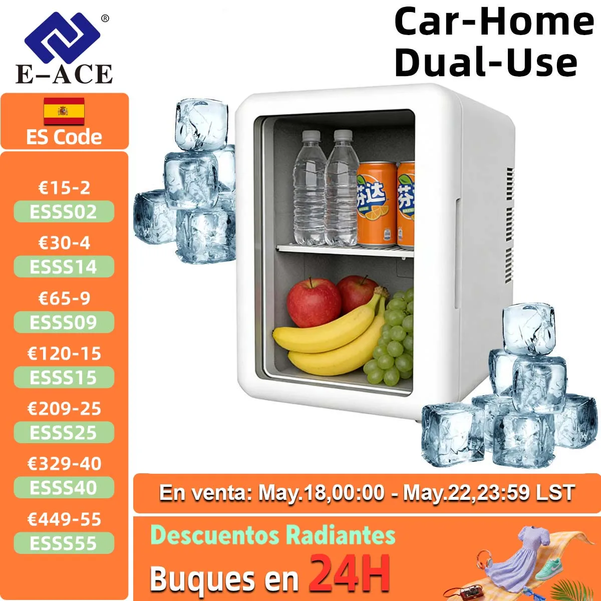 Refrigerador para Auto E-ACE de 4L, Mini Nevera Congeladora para Auto y Hogar, Enfriador Portátil con Compresor, Caja de Hielo para Camping, Esencial para el Verano