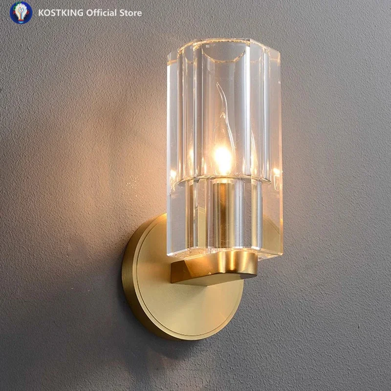 البرونزية النحاس سميكة كريستال مصابيح الحائط الفاخرة ما بعد الحداثة إضاءة خلفية سوداء الكروم تركيب المصابيح للديكور الممر السرير