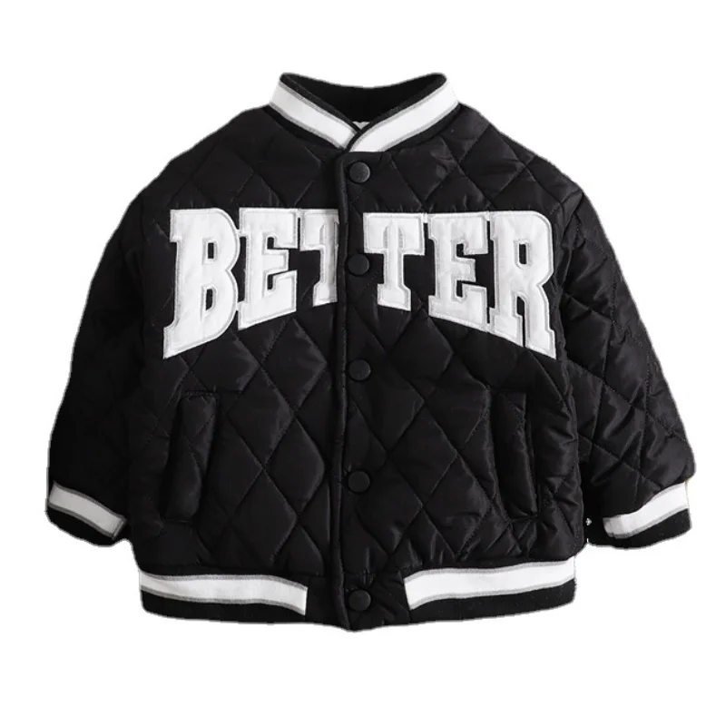 Winter Children's Cotton Baseball Top Boys and Girls Color Coded Letter Printed Fashionable Casual Sports Cotton Jacket