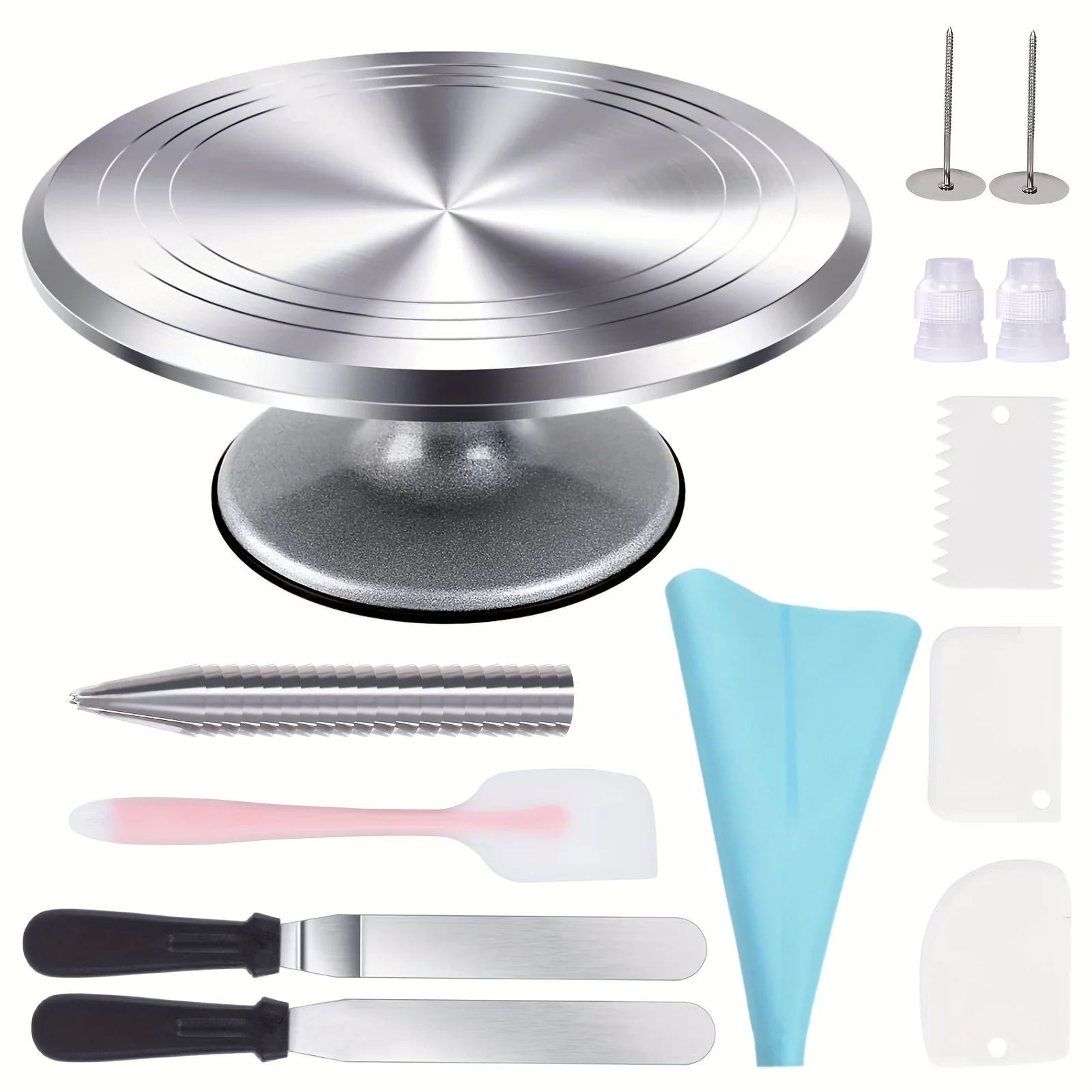 Upgrade Your Baking Experience with An Aluminum Cake Turntable, Equipped with Multifunctional Tools for Easy Creative Cake Desig