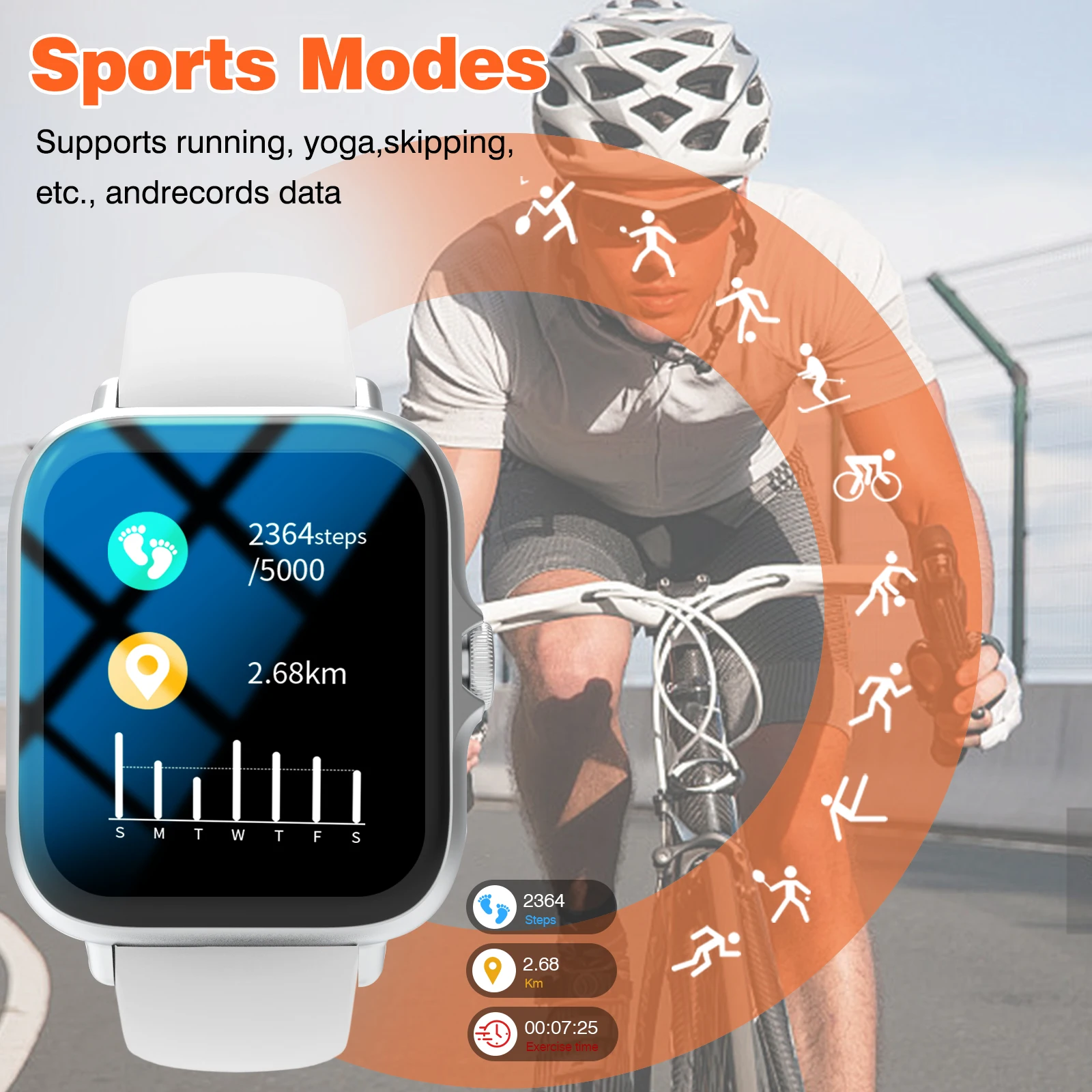 ساعة ذكية جديدة تمامًا، مكالمات بلوتوث، تذكير بالرسائل، تصوير عن بعد، مناسبة لهواتف iPhone وAndroid