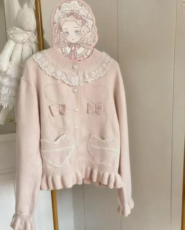 2026 حار الفتيات Kawaii الحلو لوليتا نمط الصلبة محبوك سترة Y2k سترة امرأة الكورية موضة اليابانية بلوزات أنيقة غير رسمية #5