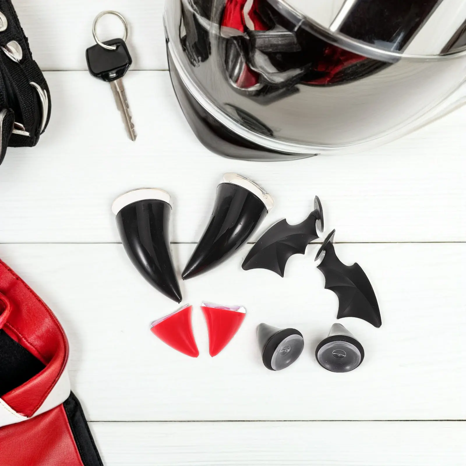 4Pair Motorcycle Decoration Horns Devil Bat Wings Cat Ears Stick on Suction Cup Accessories for Scooter Bicycle Snowboard