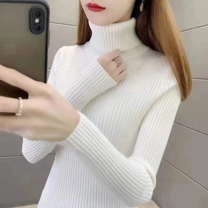 Turtleneck Pullover Sweater Jacket Women\'s Interior Autumn Winter 2023 NewThicke Slim Long Sleeve Knitted Bottoming Shirt Tops