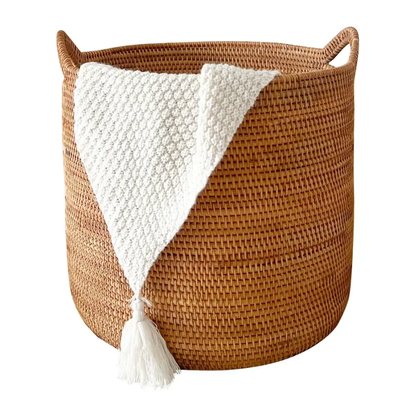 

Handmade Rattan Laundry Bucket Dirty Clothes Storage Toys Organizer Large Kids Basket Interior Household Items Multifunctional