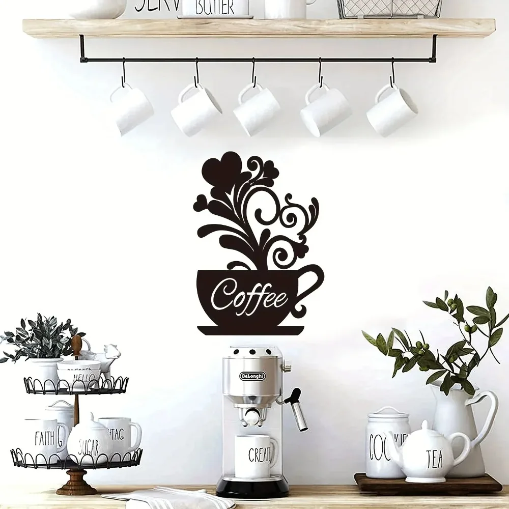 Metal Coffee Cup Wall Art Sculpture, Cafe Themed Decor Sign, Vintage Bar Metal Sign