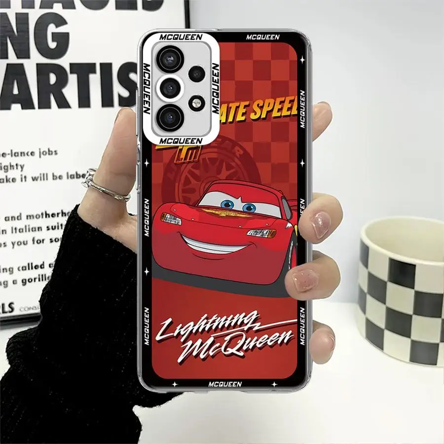 Disney Lightning McQueen Cool Phone Case for Samsung Galaxy A35 A55A53 A54 A73 A34 A33 A25 A24 A13 A14 A15 Clear Cover