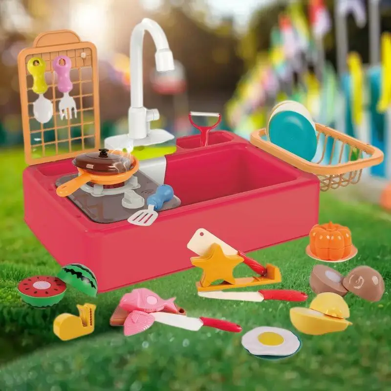 مجموعة ألعاب بلاستيكية تعليمية للعب الخيالي، حوض غسيل أطباق المطبخ للأطفال ألعاب التظاهر