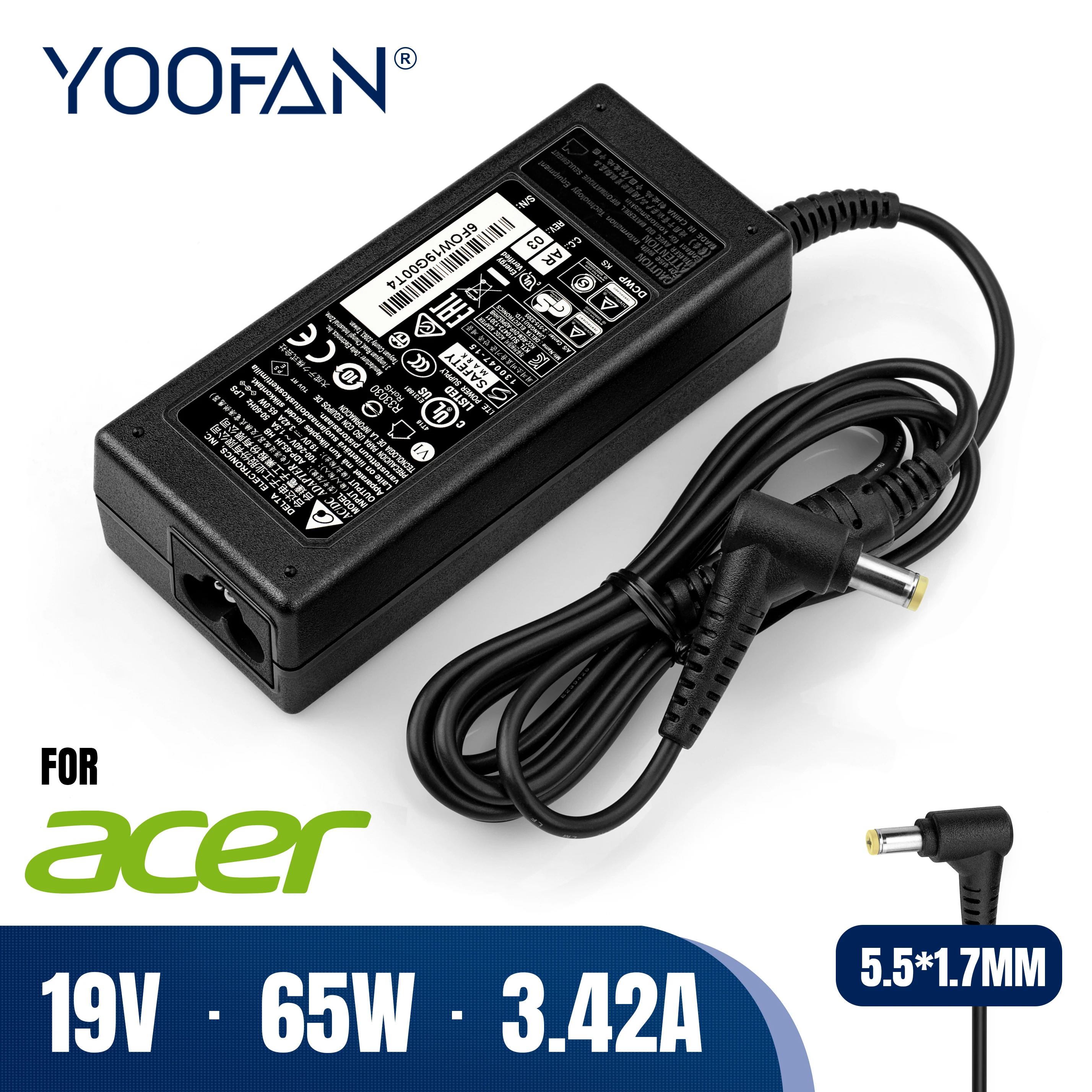 19V 3.42A 65W 5.5*1.7mm AC Laptop Charger Adapter For Acer Aspire 5315 5630 5735 5920 5535 5738 6920 6530G 7739Z Power Supply