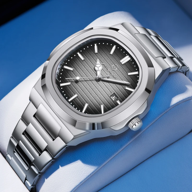 PENGAGAR العصرية ساعة اليد عادية للرجال تاريخ الأسبوع الفولاذ المقاوم للصدأ رجل ساعة مضيئة مقاوم للماء الفاخرة الكوارتز الرجال الساعات + صندوق