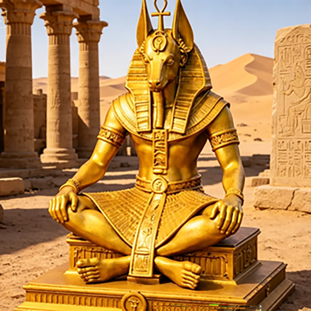 Statue de Gardien Anubis Plaqué Or, Dieu Chacal de l'Égypte Ancienne, Sculpture Assise, Décoration d'Autel Spirituel, Objets de Collection