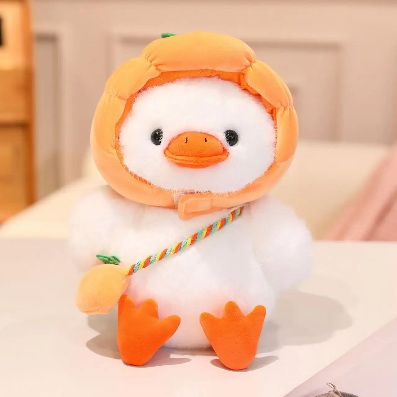 หมวกผักล่าสุดของ Miniso ของเล่นตุ๊กตายัดไส้เป็ดขาว ของขวัญวันเกิดเด็กน่ารักการ์ตูนอะนิเมะ หมอนตุ๊กตาแสนสนุก