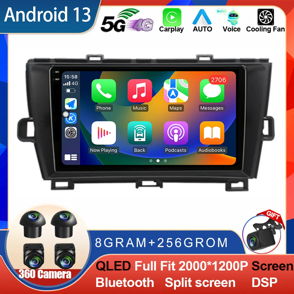 Android 13 For Toyota Prius XW30 2009 - 2015 Car Radio Multimedia Video Player Navigation Carplay Touch Screen DSP Auto Stereo