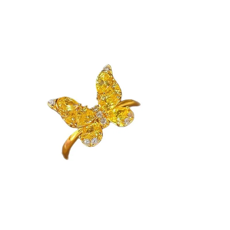 小紅書同風ゴールドジルコン蝶リング女性向けニッチデザイン個性派ネットセレブファッションライトラグジュアリーオープンリング