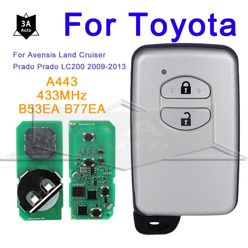 Car Smart Remote Key Fob For Toyota Land Cruiser Prado LC200 2009-2013 2 Buttons Car Keys B53EA B77EA ASK 433MHZ A433