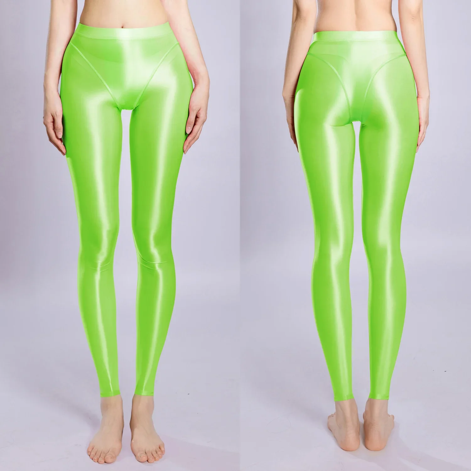 Neue glänzende Nylon-Leggings mit hohem Beinausschnitt, Patchwork-Bleistifthose, Strumpfhose, elastische Yoga-Fitnesshose, Spodnie Collant Joggers – Detail 9