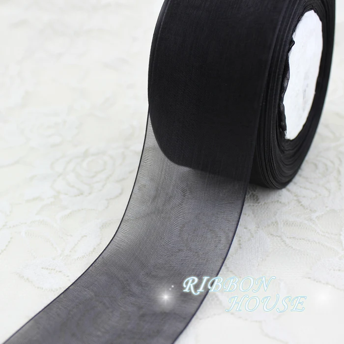 2\'\' (50mm) Black organza ribbons wholesale gift wrapping decoration Christmas ribbons