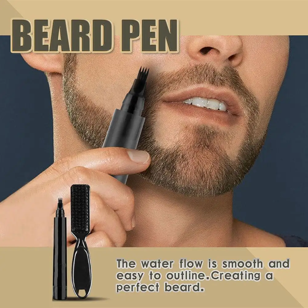 Waterproof Beard Pen Beard Filler Pencil And Brush Enhancer Repair Moustache Shaping Coloring Hair Lasting Beard Tools Penc N6T3