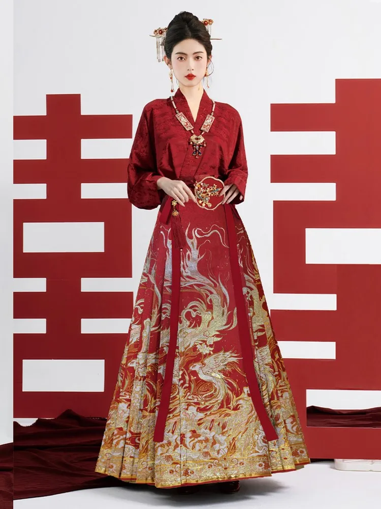 Red dress set new wedding Hanfu bride's toasting Chinese-style top engagement