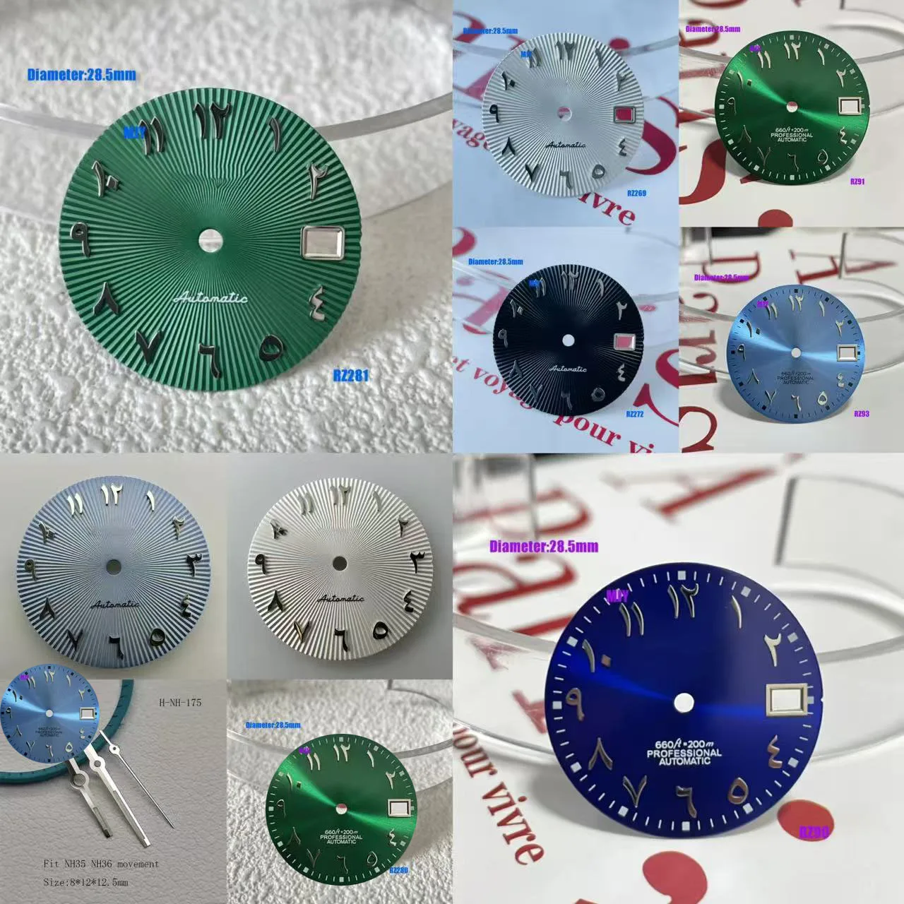 

S logo black 28.5mm Arabic numeral s logo green dial Suitable nh35 dial Movement watch accessories no luminous Watch repair tool