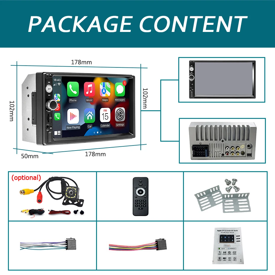 Radio de Coche 2 DIN, Pantalla Táctil HD de 7 Pulgadas, Reproductor Multimedia, Estéreo Universal para Coche, Reproductor MP5, Carplay, Android Auto, Cámara 7010 5
