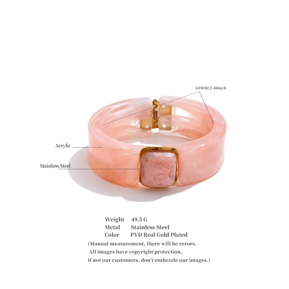 Yhpup 63mm Wasserdichtes Harz-Acryl Mode-Armband 2026 Helle Farbe Sommer Edelstahl Statement-Schmuck Accessoire – Detail 1
