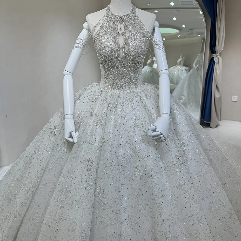 Vestidos De Novia personalizados con lentejuelas brillantes y cuello Halter, Vestido De Novia sin mangas, Vestido De baile, Vestido largo con borlas, Vestido De Novia 2025