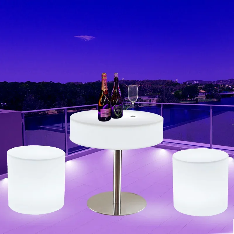 Customized outdoor waterproof LED luminous tables and chairs nightclub bar round coffee table high chair stool furniture