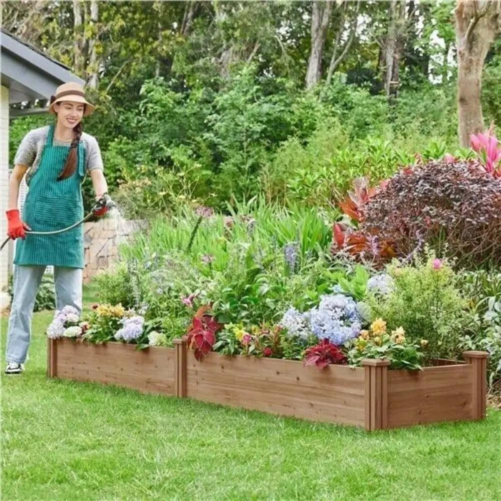 Wooden Raised Garden Bed Divisible Planter Box for Yard/Vegetable/Flower/Herbs