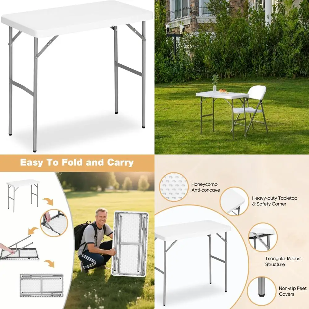 

Portable HDPE Rectangular Table with Steel Legs, Ideal for Camping, Picnics, Parties, and More